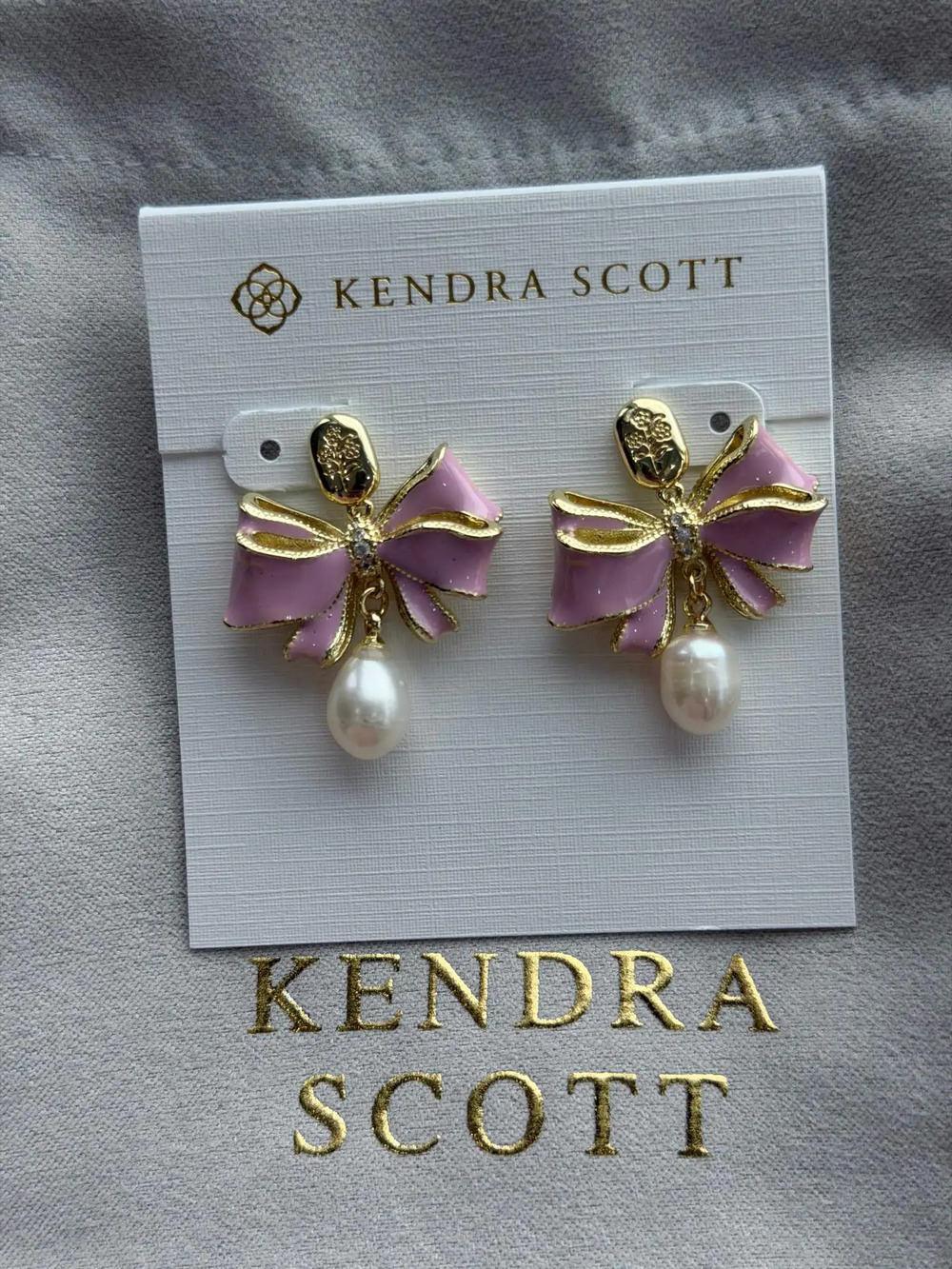 Kendra Scott pink bow pearl earrings
